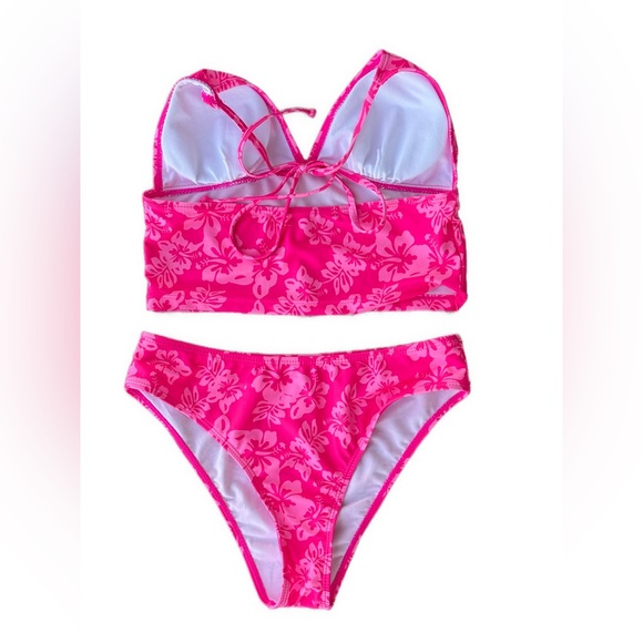 👙2 Swim Mod hot pink floral and baby pink ribbed bikini NWOT size small women 👙 - Picture 7 of 11
